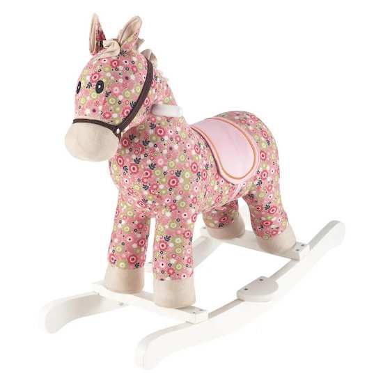 Ce cheval à bascule en bois original avec son tissu fleuri ravira toutes les petites filles