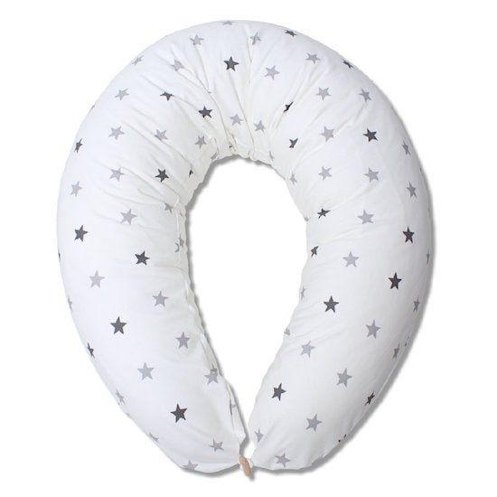 Coussin d'allaitement bio coton HOBEA étoiles gris blanc