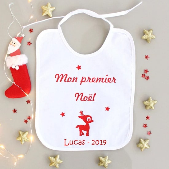 Bavoir renne “Mon premier Noël” - Créatrice ETSY : BoutiqueAteliernat