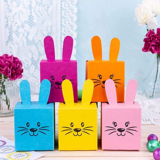 12 boîtes de Lapins de Pâques avec oreilles, pompon et visage imprimé