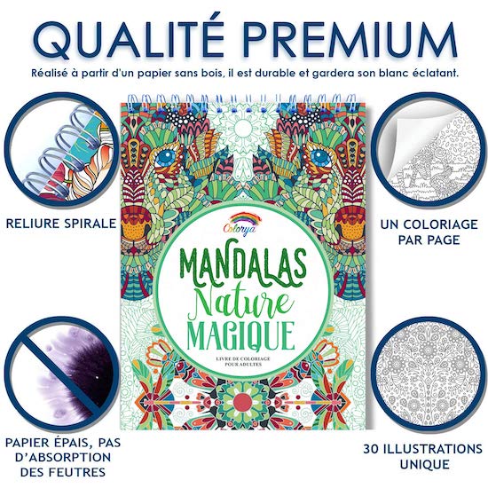 Cadeaux à offrir à la maternité : le livre de Coloriage Adultes Mandalas Anti-Stress Nature Magique