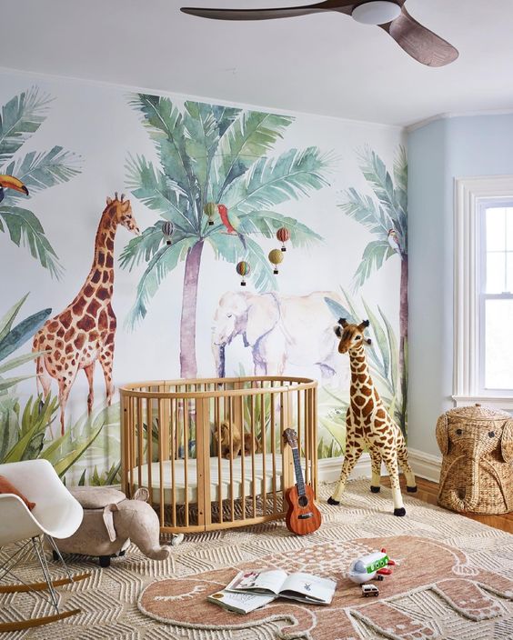 Tableau Girafe dans la savane - Décoration jungle chambre bébé