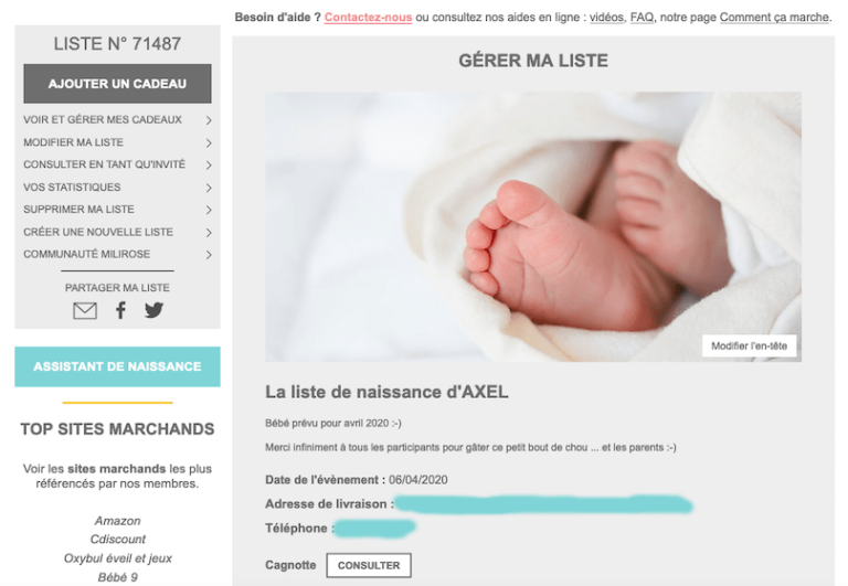 Liste de naissance Milirose (craquage complet pour bébé)