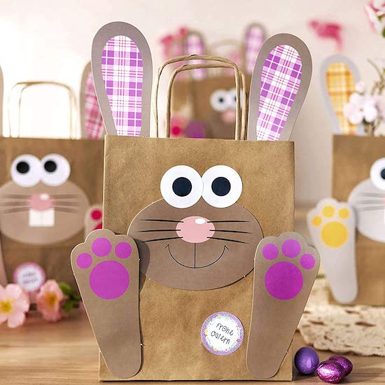 6 sacs kraft lapin de Pâques pour amuser les enfants en ramassant les chocolats