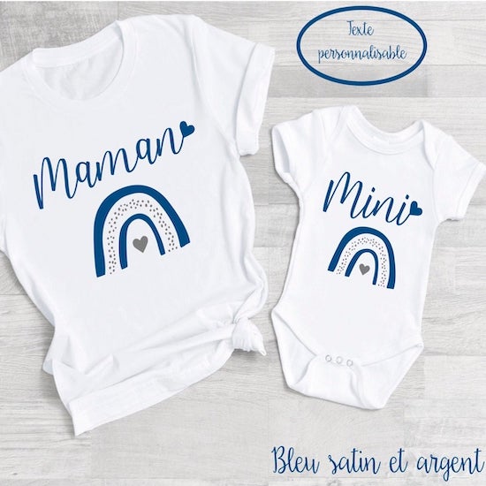 Cadeau maternité à offrir composé d'un joli tee shirt assorti "maman" "mini"pour être assorti - Créatrice ETSY : Cotebonheur