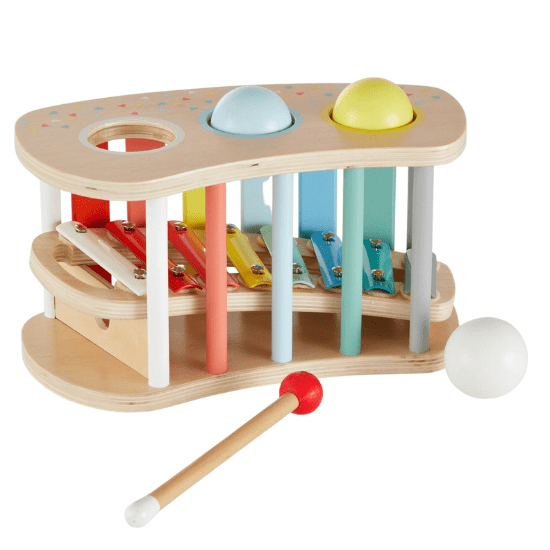Jouet pour bébé Tap tap xylophone 2 en 1 en bois FSC à offrir comme cadeau de Noël pour bébé