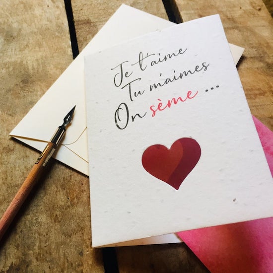 Carte de St Valentin en Papier ensemencé pour annonce grossesse Saint-Valentin - Créatrice ETSY : LaBoutiqueDeLucette