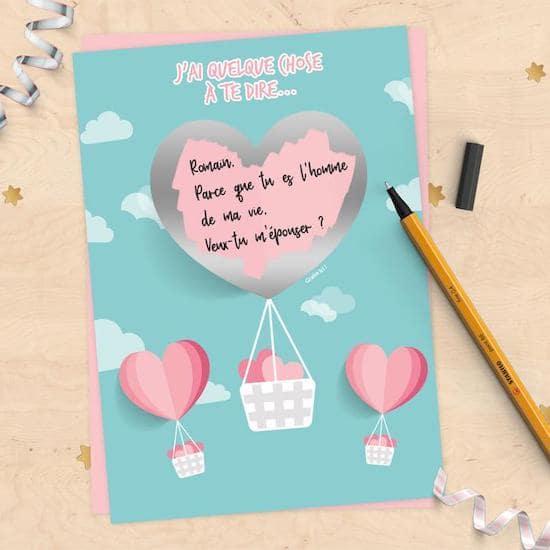 Carte à gratter à personnaliser pour annonce grossesse Saint-Valentin - Créatrice ETSY : MimosaChroma