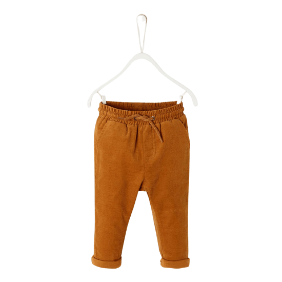 Pantalon en velours côtelé camel pour tenue de fête bébé garçon