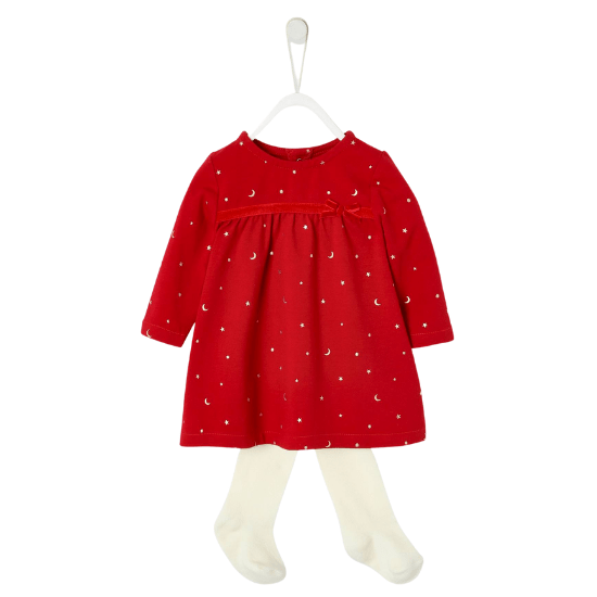 Tenue de fête bébé fille robe rouge avec collant Vertbaudet