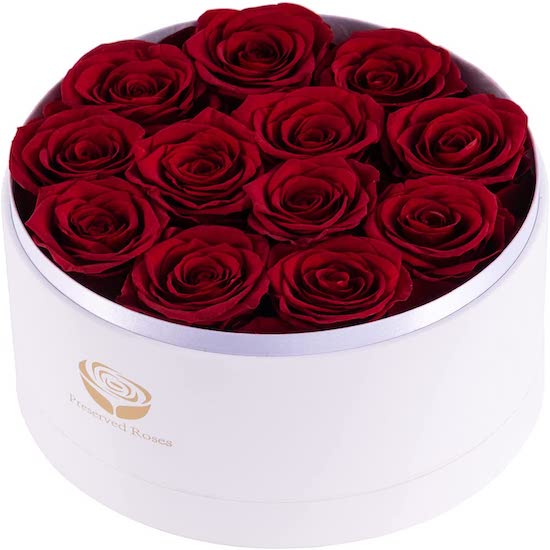 12 Vraies Roses Conservées dans Boîte : cadeau Saint-valentin pour femme enceinte