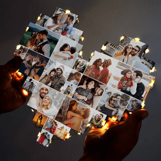 Lampe de collage photo personnalisée en forme de cœur