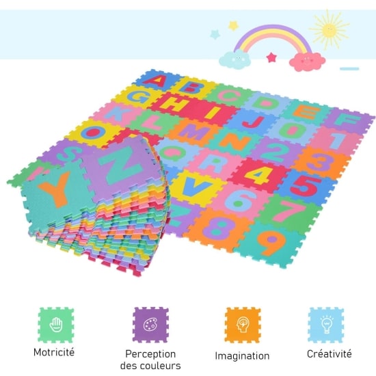 Tapis de sol en mousse interconnectables 36 pièces multicolore