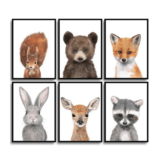 Lot de 6 posters décoratifs pour chambre d'enfant Motif animaux de la forêt Frechdax
