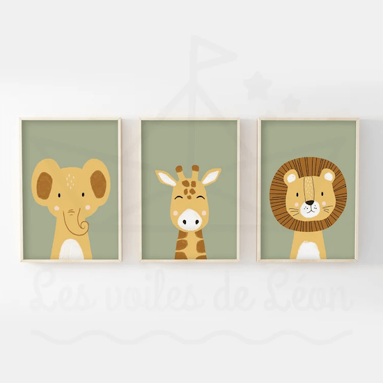 Lot 3 affiches enfant collection safari - Créatrice ETSY : LesVoilesDeLeon