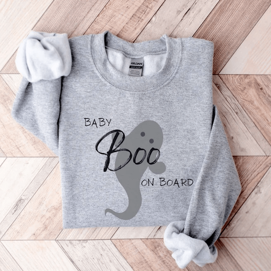 Sweat Baby Boo d'annonce grossesse Halloween - Créatrice ETSY : OMClothingCo