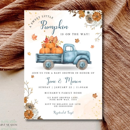 Invitation baby shower Halloween - Créatrice Etsy : MintMeadowPrintables