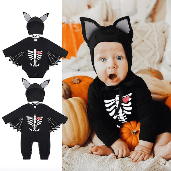 Costume Bébé Halloween Chauve-souris - Barboteuse 2 Pièces Manches Longues - Déguisement Bébé Fille Garçon 0-24 Mois