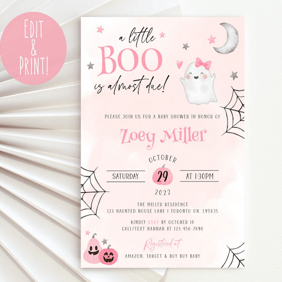 Invitation baby shower Halloween - Créatrice ETSY : RareMomentDesigns