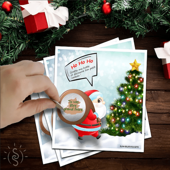 Annoncer sa grossesse à Noël avec une carte à gratter - Créatrice ETSY : SunSourire