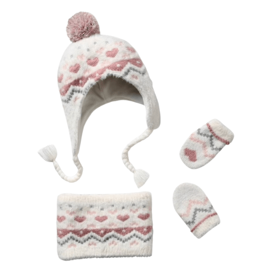 Ensemble bonnet, moufles et tour du cou jacquards pour habiller bébé en hiver
