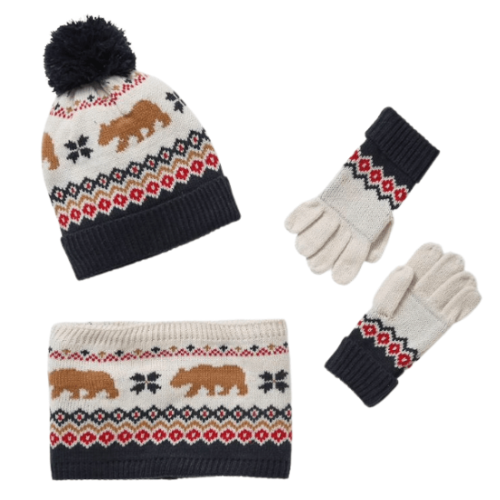 Ensemble bonnet, gants et tour du cou jacquards pour habiller bébé en hiver