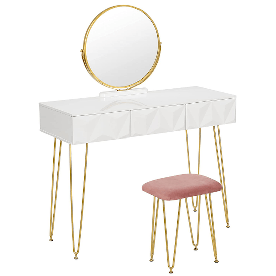 Coiffeuse table avec tabouret et Miroir pivotant à 360°