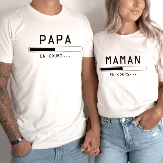 T-shirt Papa en cours, Maman en cours, annonce grossesse - Créateur ETSY : UniciteeCreation