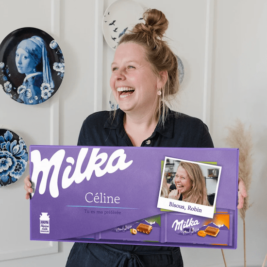 Méga tablette de chocolat Milka personnalisée à offrir comme cadeau de maternité