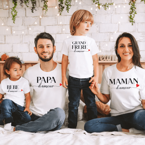 Ensemble tee shirt famille idée cadeau maternité - Créatrice ETSY : UniciteeCreation