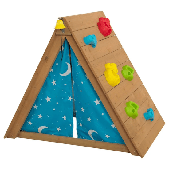 Cabane de jardin enfant modèle tipi d'extérieur en bois avec mur d'escalade Kidkraft