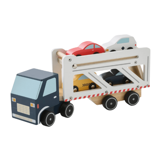 Camion remorque avec voitures en bois jouet enfant 2 ans