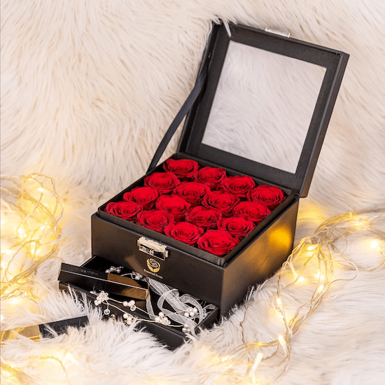16 vraies roses éternelles avec boîte à bijoux idée cadeau de Saint-Valentin pour femme enceinte