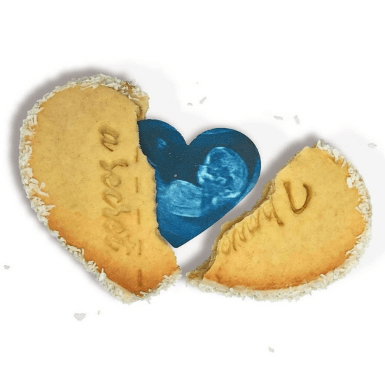 Biscuit d'annonce grossesse Saint-Valentin - Créatrice Etsy : lessecretsdechoue