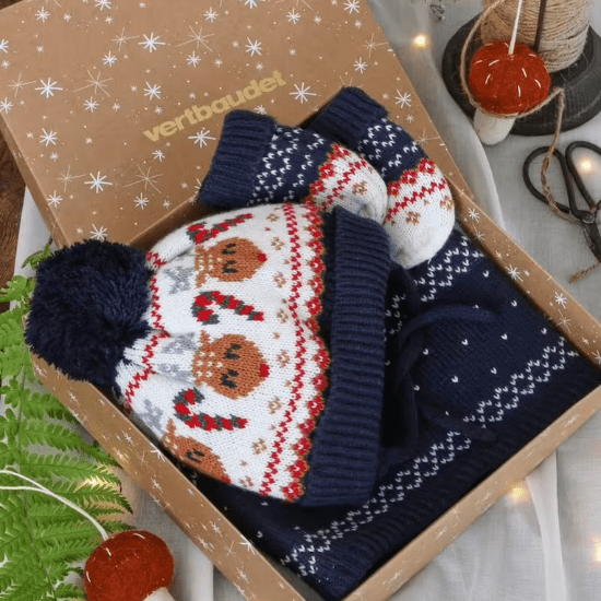 Coffret de Noël "Renne" bébé garçon ensemble bonnet + snood + moufles vertbaudet