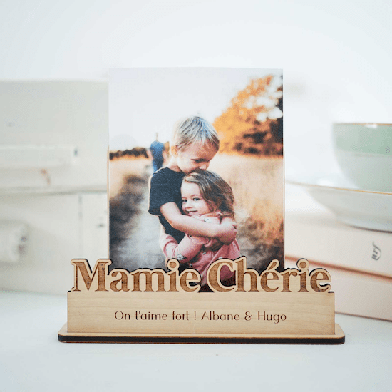 Porte-photo personnalisé bois gravé Mamie chérie