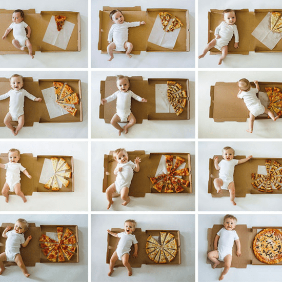 Photos bébé à côté d'une pizza pour immortaliser la première année de bébé
