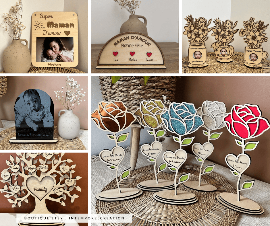 Décoration en bois idée cadeau de fête des mères personnalisé - Créatrice Etsy : Intemporelcreation