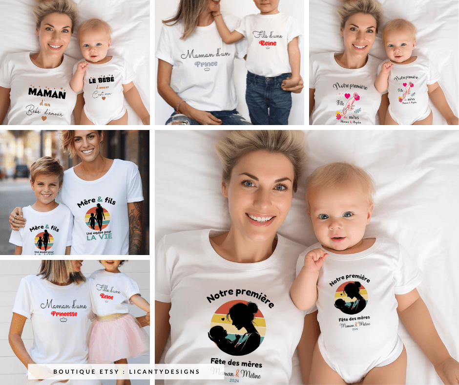 Tshirts assortis maman et enfant - Créatrice Etsy : LicantyDesigns