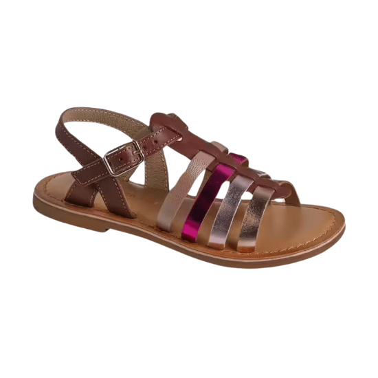 Sandales multi-brides cuir fille vertbaudet