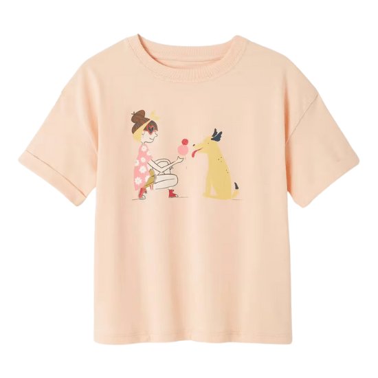 Tee-shirt motif pop fille abricot vertbaudet