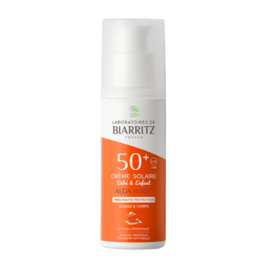 Crème solaire bébé SPF50+ des Laboratoires Biarritz