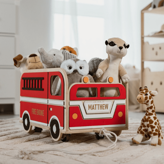 Coffre à jouets en forme de camion de pompier – 2BWoodKids