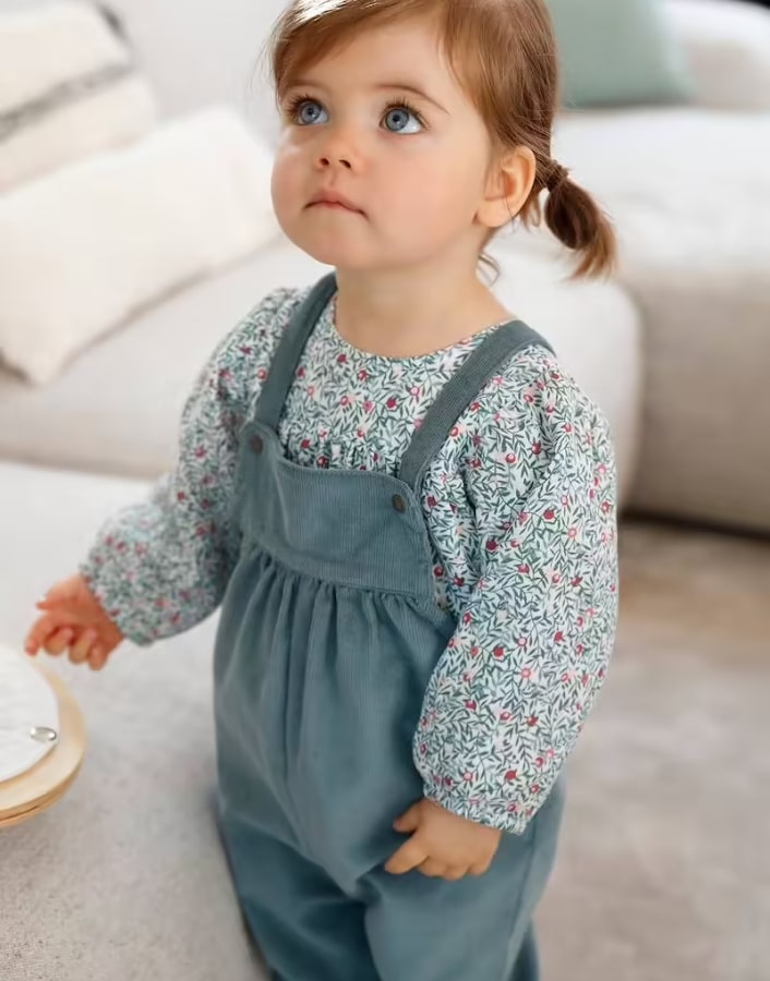 Ensemble blouse et salopette velours bébé fille vertbaudet