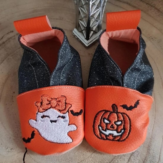 Chaussons souples cuir bébé Halloween - Créatrice Etsy : Bidiartiste