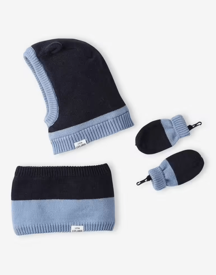 Ensemble bébé garçon cagoule + snood + moufles vertbaudet fait partie des indispensables bébé hiver