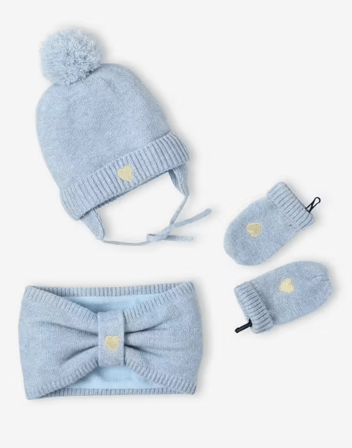 Ensemble bonnet + snood + moufles "coeur" bébé fille vertbaudet fait partie des indispensables bébé hiver