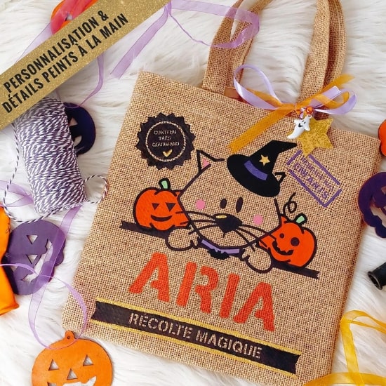 Sac Halloween en jute - Créatrice Etsy : Stillistic