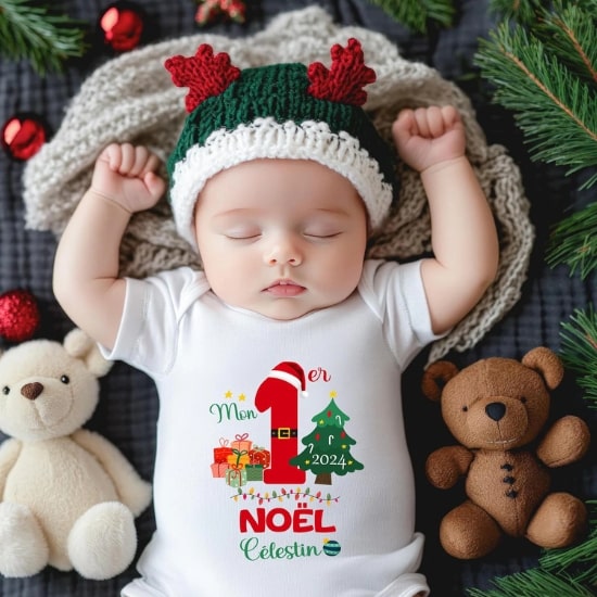 Body bébé personnalisé, "Mon premier Noël" - Créatrice Etsy : LicantyDesigns