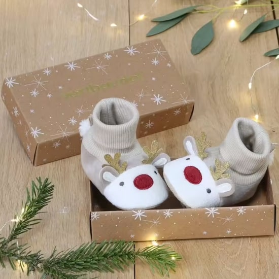 Chaussons de Noël Rennes idée cadeau premier Noël de bébé